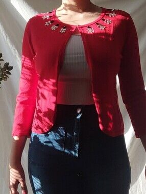 NWT Cable & Gauge Brand New Red Cardigan With Jewels